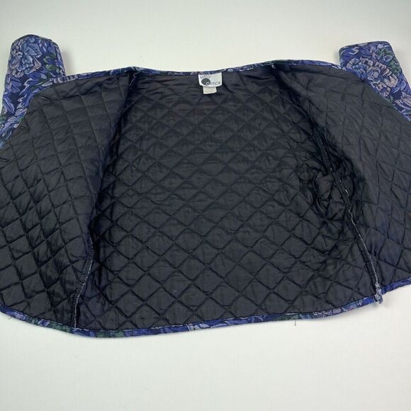 Vintage First Option Floral Diamond Quilted Crop Jacket M Blue Cottagecore Boho - Picture 9 of 9